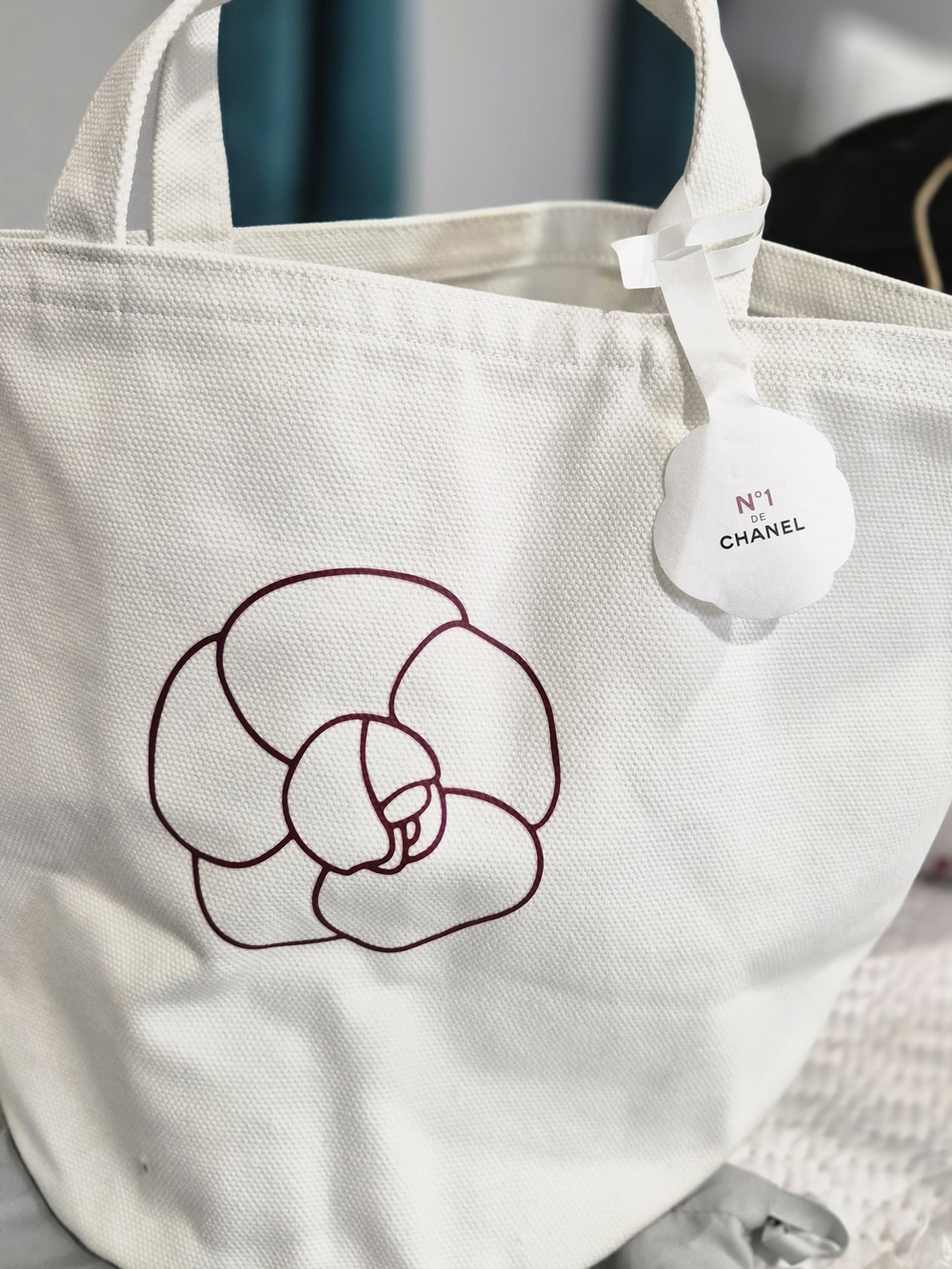 Chanel No.1 White Canvas Tote with Floral Outline
